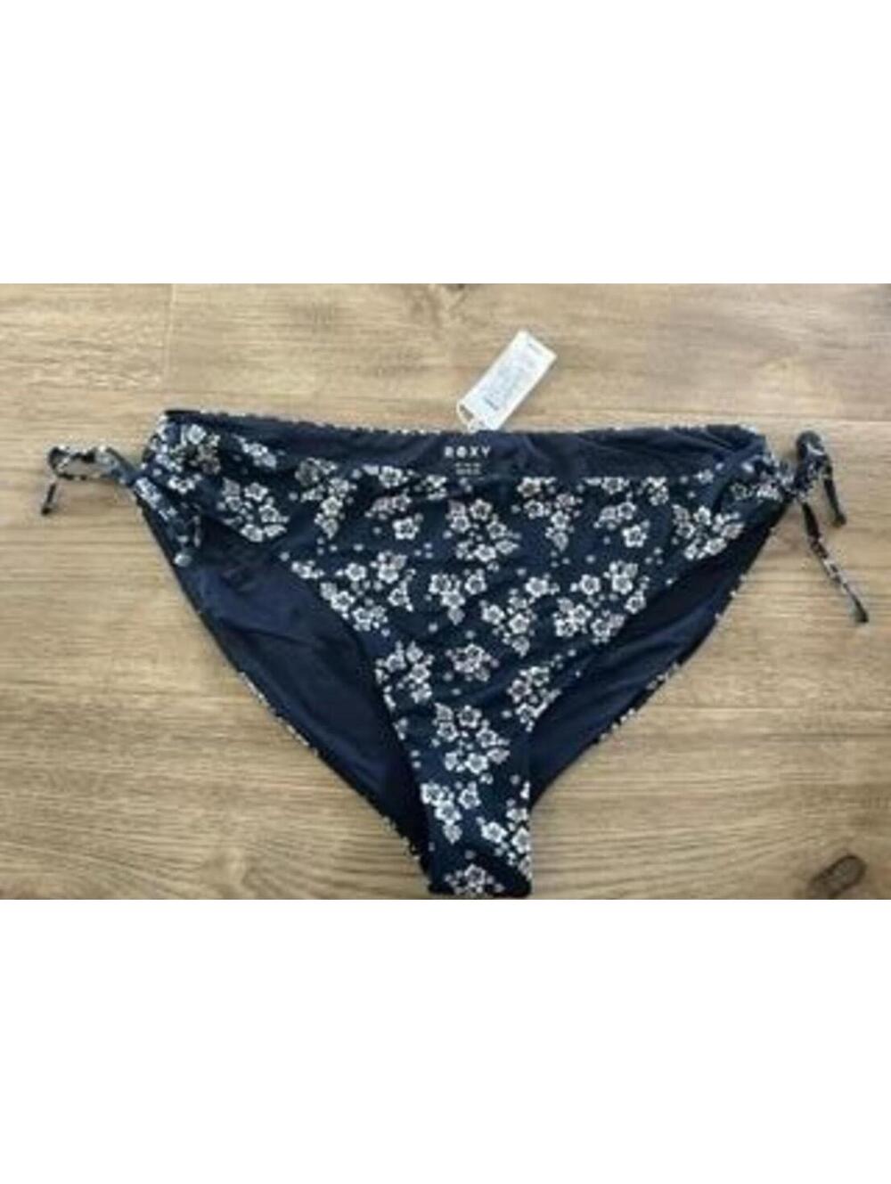 Roxy Womens Bikini Bottoms XL Navy Blue Floral Print Side Tie Swimwear New